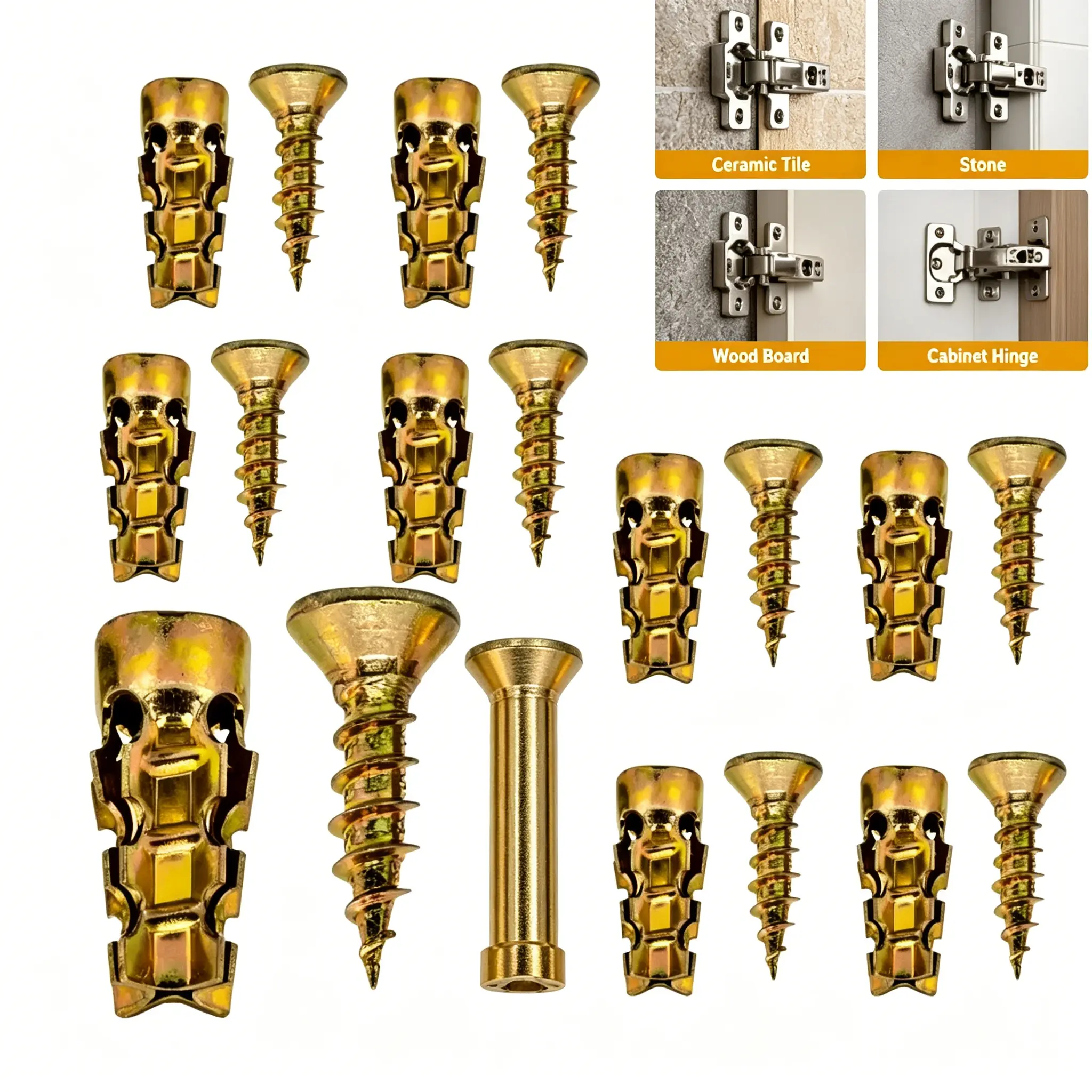 Humwam 6×14mm Cabinet Door Repair Screws with 30/60-Pack Expansion Wall Anchors - Strong Locking, Tight Installation Fixers with High Locking Force for Loose Hinges, Home Repair, Cabinet Hinge Fix
