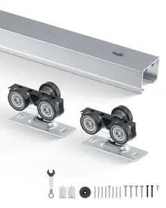 Pocket Door Track Kit 5 Ft Heavy Duty Pocket Door Hardware Track Set With 3 Wheels Aluminum Roller Carriages Ceiling Guide Rails Soft Close Hardware Easy Install Mounting Kit Durable Pocket Door System For Residential Interiors