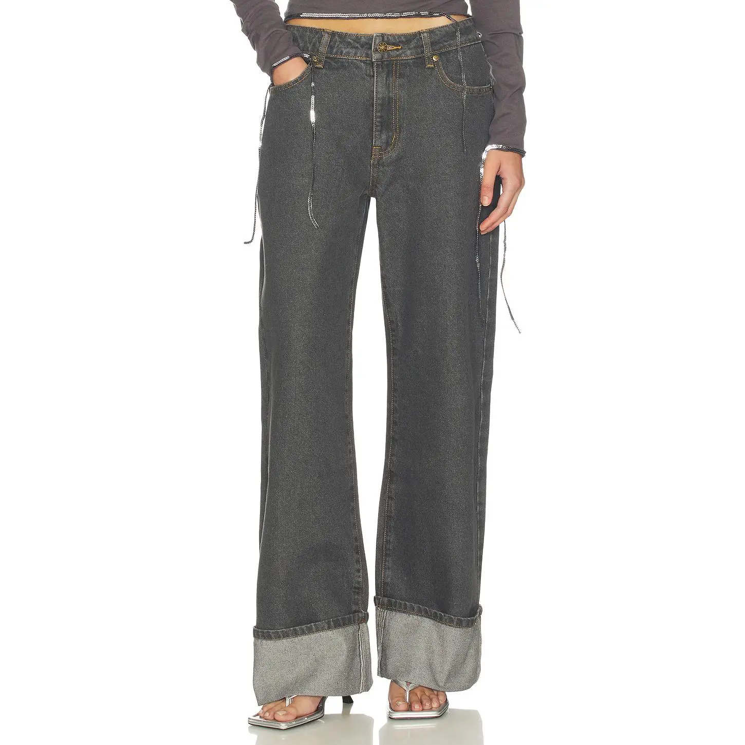LIONESS Top Model Cuffed Jeans in Charcoal