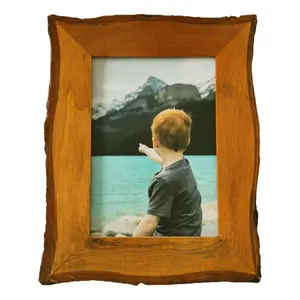 1 Pack 5x7 Live Edge Picture Frame Rustic Brown, Solid Wood Picture Frame with Bark Edge & High Definition Glass Front, Vertical/Horizontal Tabletop or Wall Display, Natural Brown, Living room and bedroom photo wall matching, for Christmas Home Decor