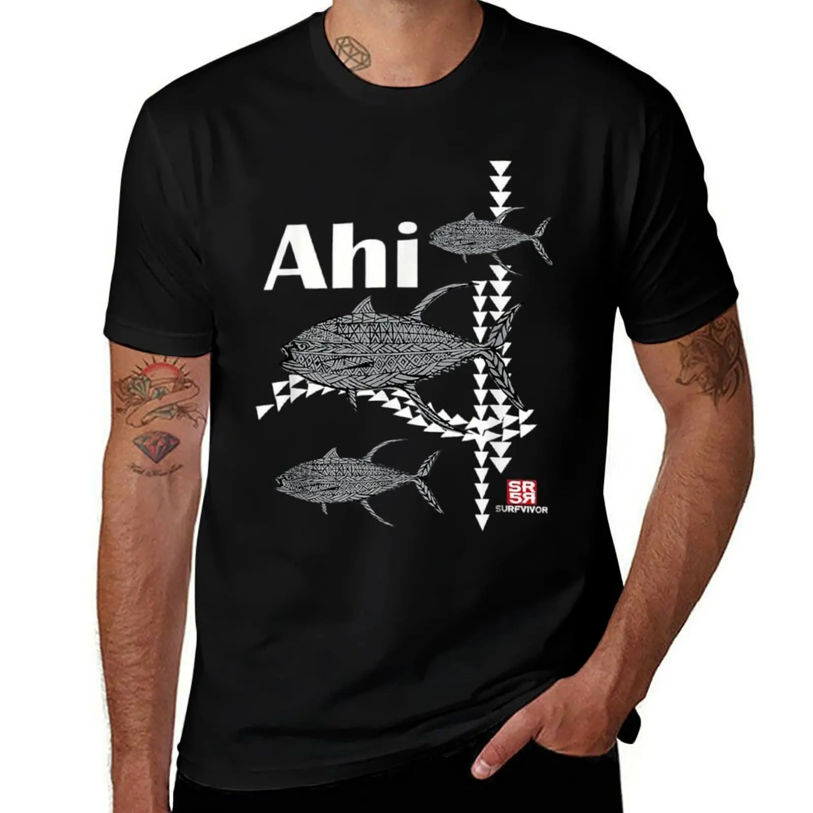 Ahi Yellow Fin Tuna Fish Mens T Shirts Cotton Short Sleeve T-Shirt Crew Neck Tees Casual Shirt