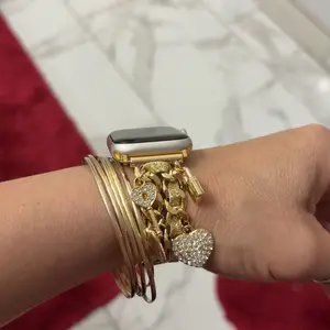 1PC Metal Thin Leather Rope Double Heart Lock Core Smart Strap, Smart Watch Straps, Compatible with Apple Watch Series Ultra/SE/11/10/9/8/7/6/5/4/3/2/1 and 38/40/41/42/44/45/46/49mm, (Strap only, watch/case not included)