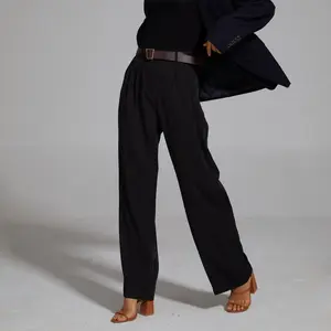 Wide-leg pleated-front pants, women’s high-waisted casual trousers, work pants, everyday wear GARMENTARY