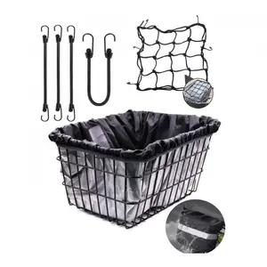 6PCS Bicycle basket luggage cover strap cargo net, foldable large capacity cycling protective net set, elastic bicycle basket liner with reflective strip, suitable for most cycling vehicles