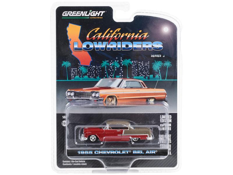 1955 Chevrolet Bel Air Lowrider Ruby Red and Matt Bronze "California Lowriders" Series 3 1/64 Diecast Model Car by Greenlight