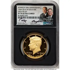 Proof Kennedy Half Dollars (2014-W 50C Gold JFK 50th Anniversary Ed Moy/David J Ryder Mint Directors Series Blk Core)