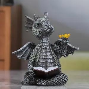 Cute Reading Dragon Statue, Creative Resin Desktop Decoration, Unique Home Office Bookshelf Ornament, Perfect Art Craft Gift for Dragon Lovers, Decor Figurine, Decoration Figure