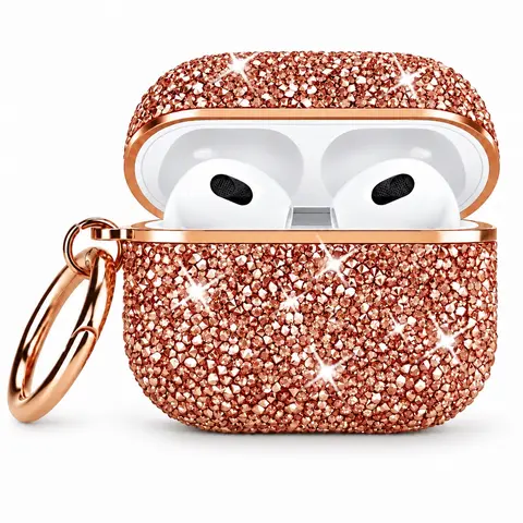 Entronix Premium Flexible Silicone Glitter Rhinestone Case for AirPods 5/4/2/1 Gen & Pro, Luxury Cover with Portable Keychain, Scratch-Resistant TPU Protection, Protects from Scratches, Drops, and Dents, 12-Month Manufacturer Warranty