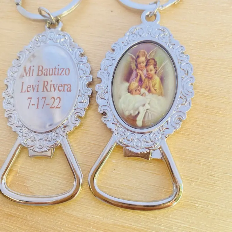 12pcs Custom Engraved Metal Keychains for Dog & Cat Accessories - Personalized Baptism Communion Bautizo Party Favor Gifts for Guests