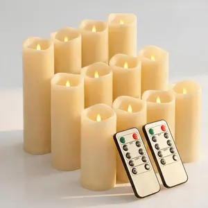 Flameless Candles Led Candles Pack of 12 Battery Candles (D2.15'' x H4''5''6'') Waterproof Outdoor Indoor Candles with 10-Key Remotes and Cycling 24 Hours Timer (Plastic)