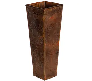 Evergreen Embossed Metal Planter with Burnt Copper Sunflowers