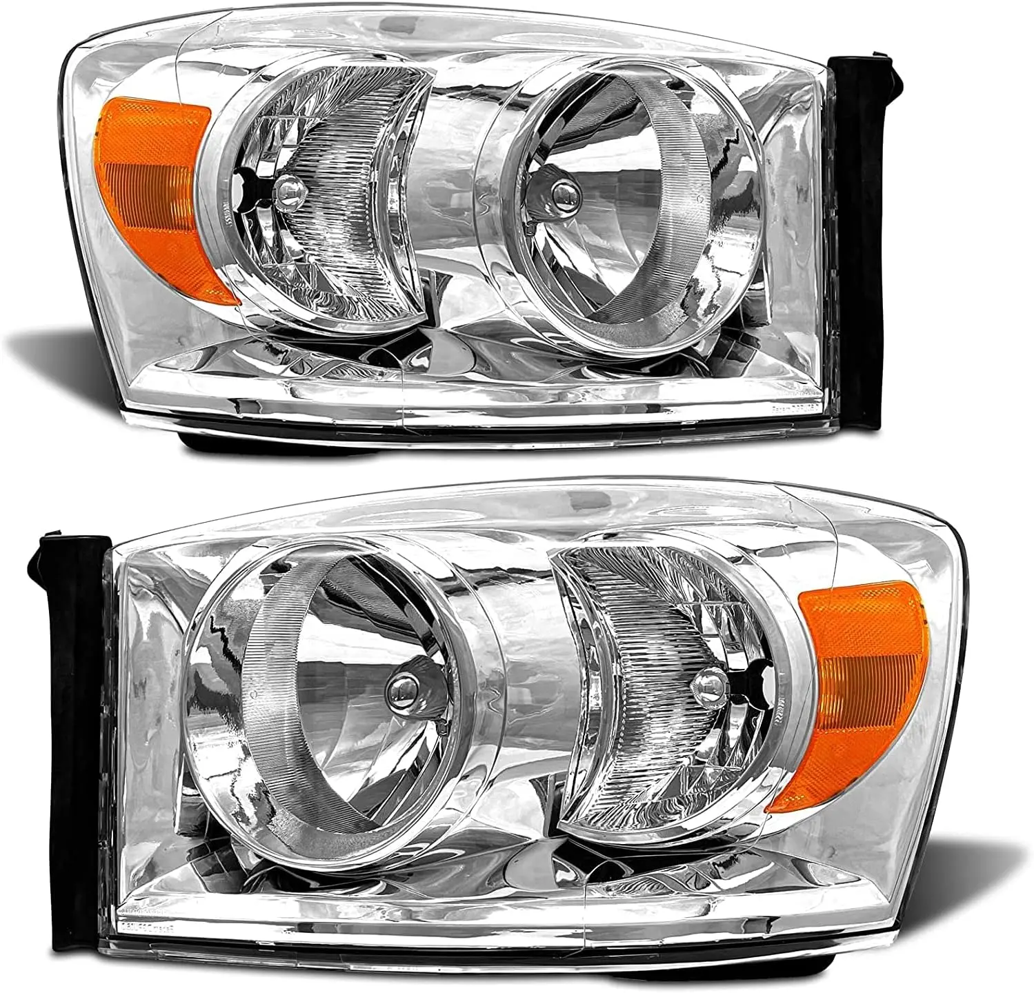 TopAutoGear for 2006 2007 2008 Ram Headlight Assembly Compatible with 2006-2008 Dodge Ram 1500/2006-2009 Dodge Ram 2500 3500 Clear Lens Chrome Housing Amber Reflector Left and Right Pair