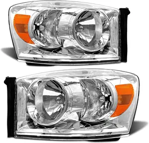 TopAutoGear for 2006 2007 2008 Ram Headlight Assembly Compatible with 2006-2008 Dodge Ram 1500/2006-2009 Dodge Ram 2500 3500 Clear Lens Chrome Housing Amber Reflector Left and Right Pair