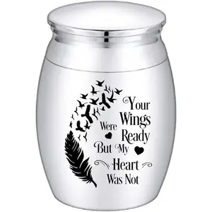 Small Urn for Ashes, Stainle Steel Mini Urn, Cremation Urn, Ashes Holder, Mini Keepsake Urn for  & Loved Ones-Your Wings were Ready, But Our Hearts was Not, URN-WING