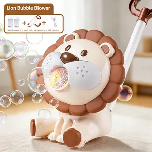 Lion Bubble Machine for Kids 3–8, Rechargeable Push Toy and Handheld Bubble Gun with Multi-Hole Blower and Moving Head, Outdoor Summer Party Gift outdoorfun