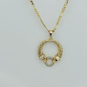 Figaro Chain with Panther Pendant 20 Inches Long 3 mm Wide Gold Plated Necklace for Men Women