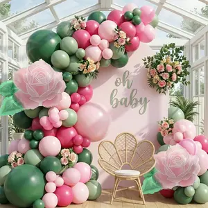 Spring Flower Balloon Garland Kit Sage Green Pink Foil Flowers Baby Shower Birthday Party Decor