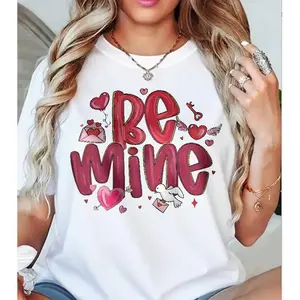 "Be Mine" Graphic Tee, Heart & Dove Print Casual Valentine Top