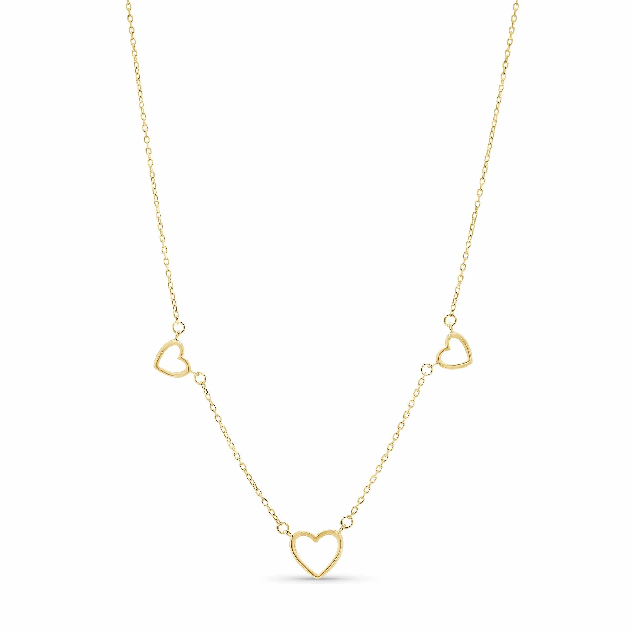 14K Gold Triple Heart Station Necklace