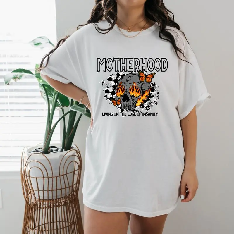 Comfort Colors Shirt, Motherhood T-Shirt, Motherhood Living On The Edge Of Insanity Shirt, Shirt For Mom, Gift For Her