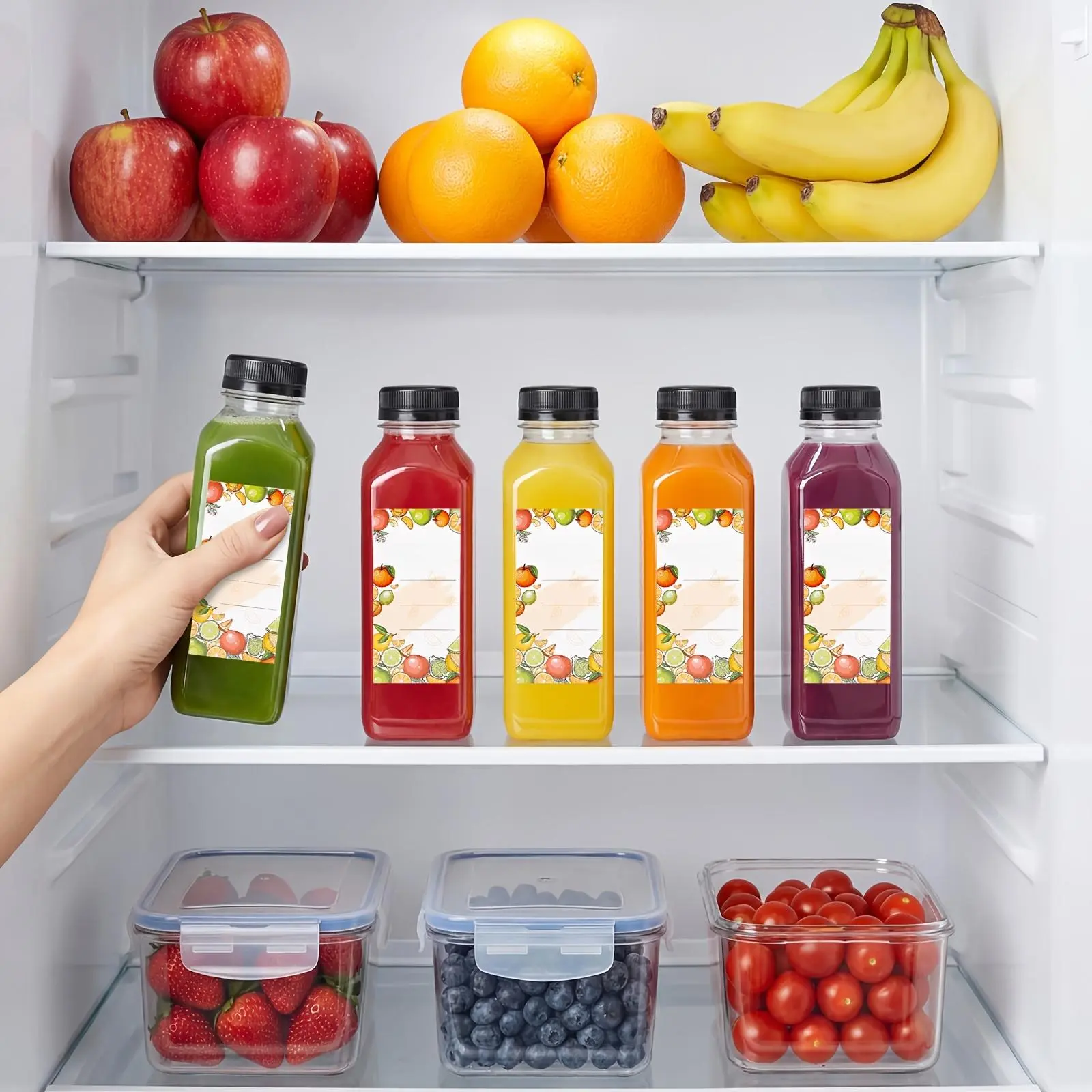 40PCS 12oz / 100PCS 16oz Reusable Plastic Juice Bottles with Caps & Labels, Leakproof Beverage Containers with Funnel & Cleaning Brush, for Juice, Coffee, Smoothies, Milk & Cold Drinks