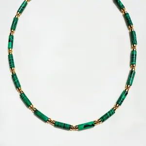 Natural Malachite Gold Beaded Necklace for Women