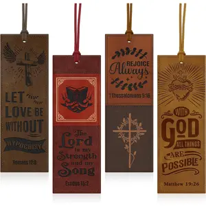 4 count Leather Bookmark  Bookmarks for Reading Women Men Teacher Book Lovers Gifts,   Religious Christian Bookmark Page Markers Inspirational  Verse Scripture Book Marks