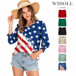 WIHOLL Blouses for Women Dressy Casual 3/4 Length Sleeve Womens Tops with Smocked Cuffs Shirts Womenswear