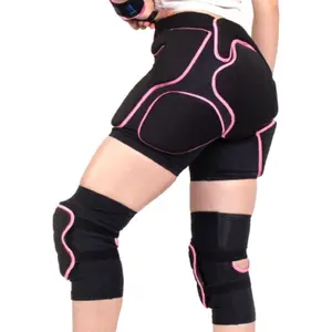 3D Protection Padded Shorts Knee Set |   Hip Butt Tailbone Impact Shorts for Ski Skateboard Snowboard Volleyball Ice Figure Skating |   Adjustable Breathable Knee Brace for Women, Pink Black