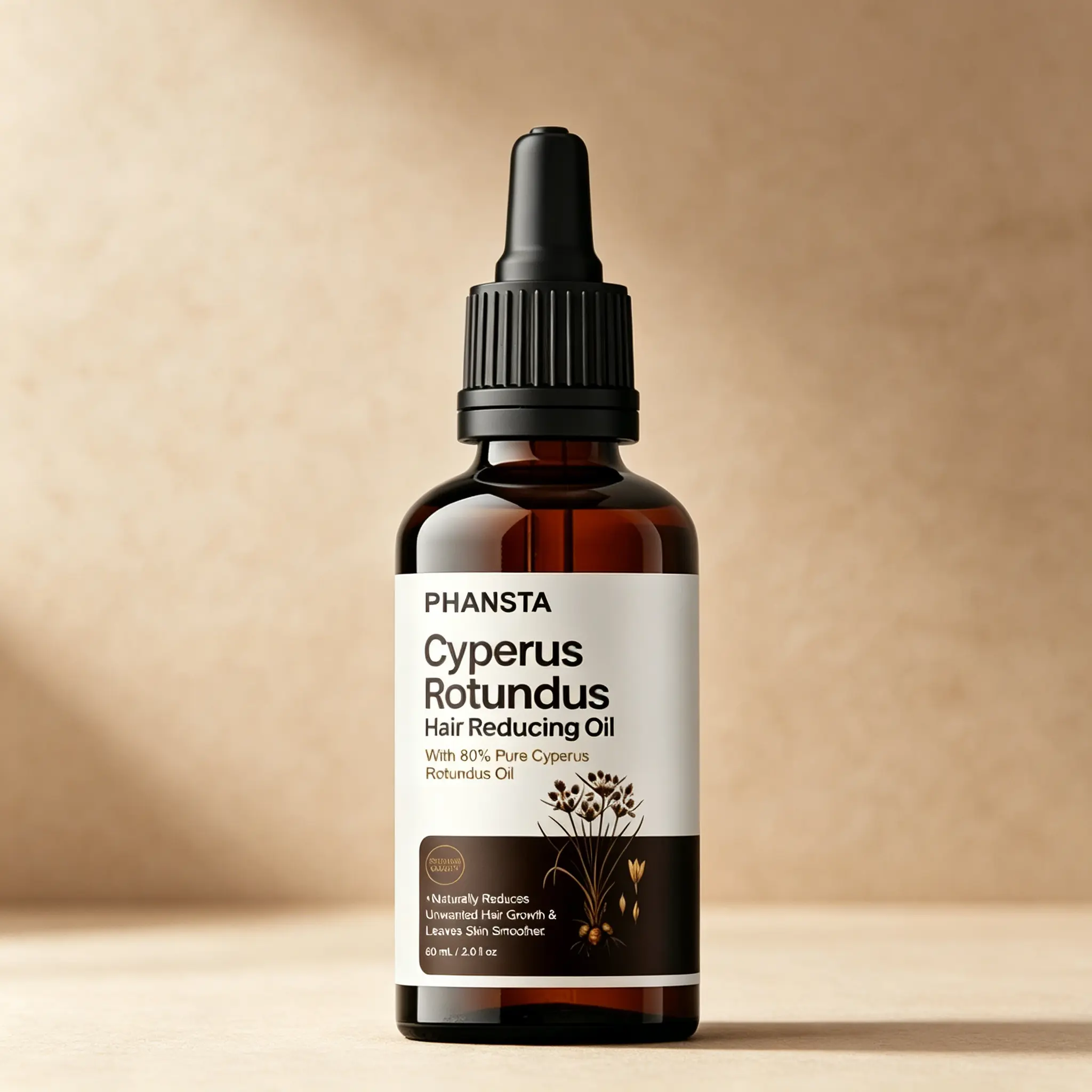 80% Pure Cyperus Rotundus Oil 60ml – Natural Hair Reducing Oil for Smoother Skin – Slows Unwanted Hair Growth – For Face, Legs & Body