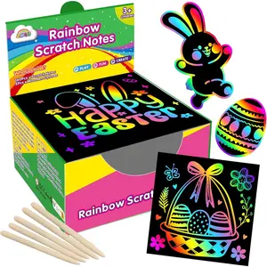 100 Pcs Rainbow Scratch Paper Art Notes - Easter Crafts for Kids Ages 4-8, Easter Basket Stuffers for Girls & Boys, Classroom Prizes, Student Gifts School Activity