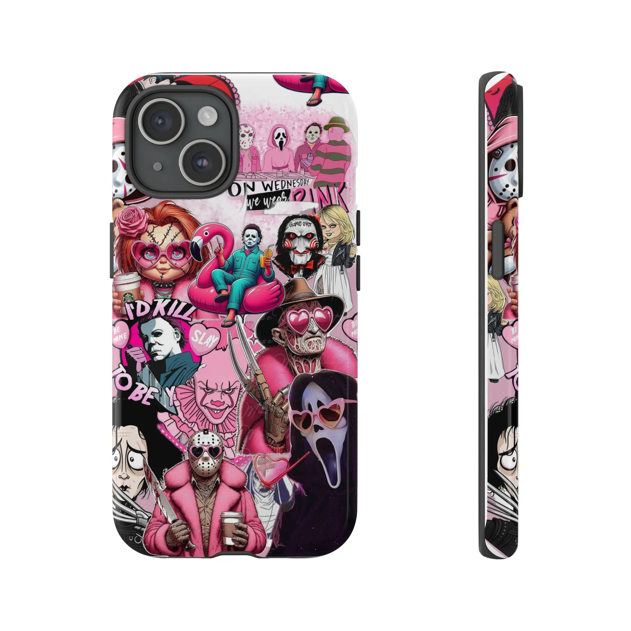 Horror Movie Phone Case, Pink Halloween Scary Scream Movie Character For iPhone 16 15 14 13 12 11 & Samsung S25 24 22 21 Tough Protection iphone  14  promax