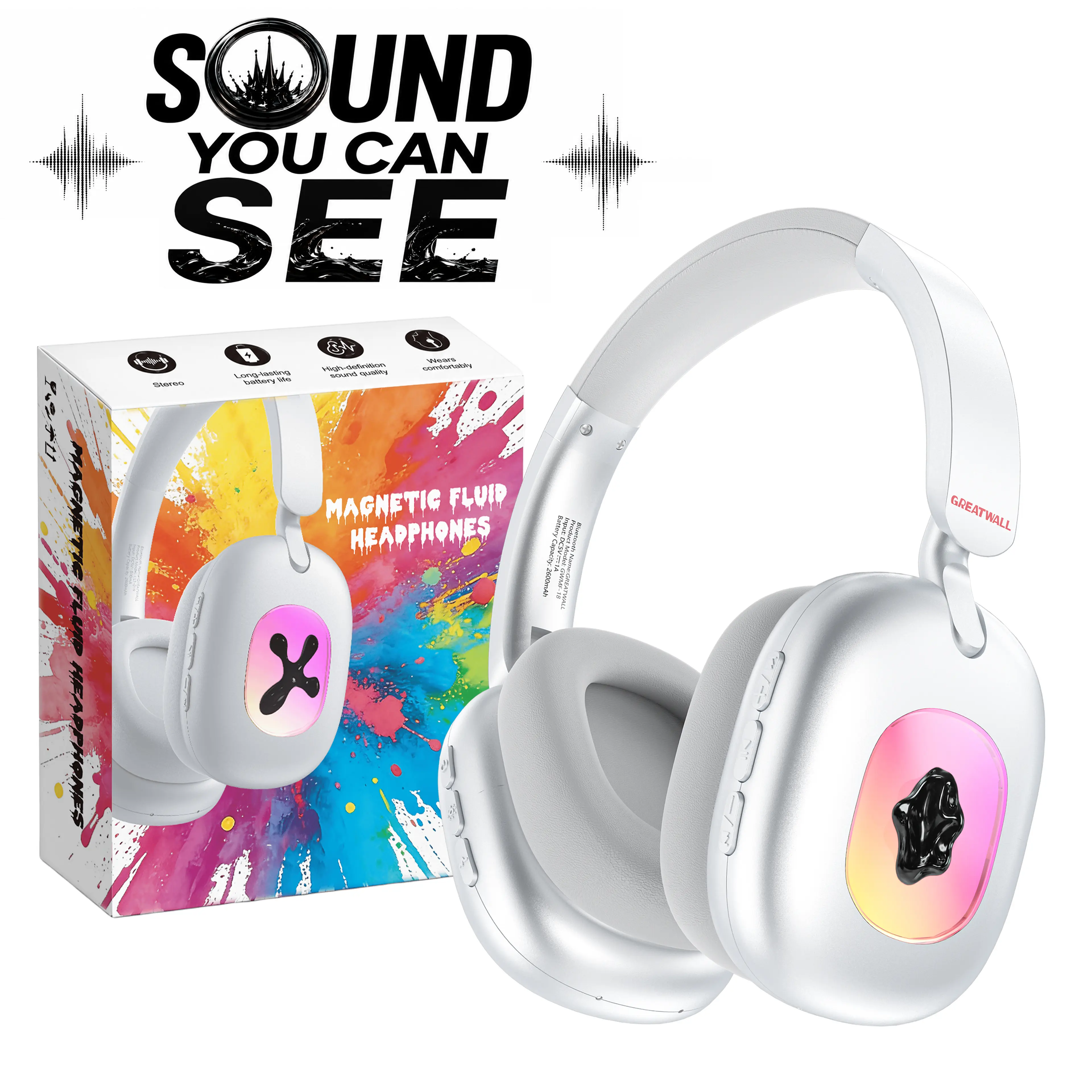 Ferrofluid Headphones RGB Music Reactive Over Ear Bluetooth Headphones – Sound You Can See