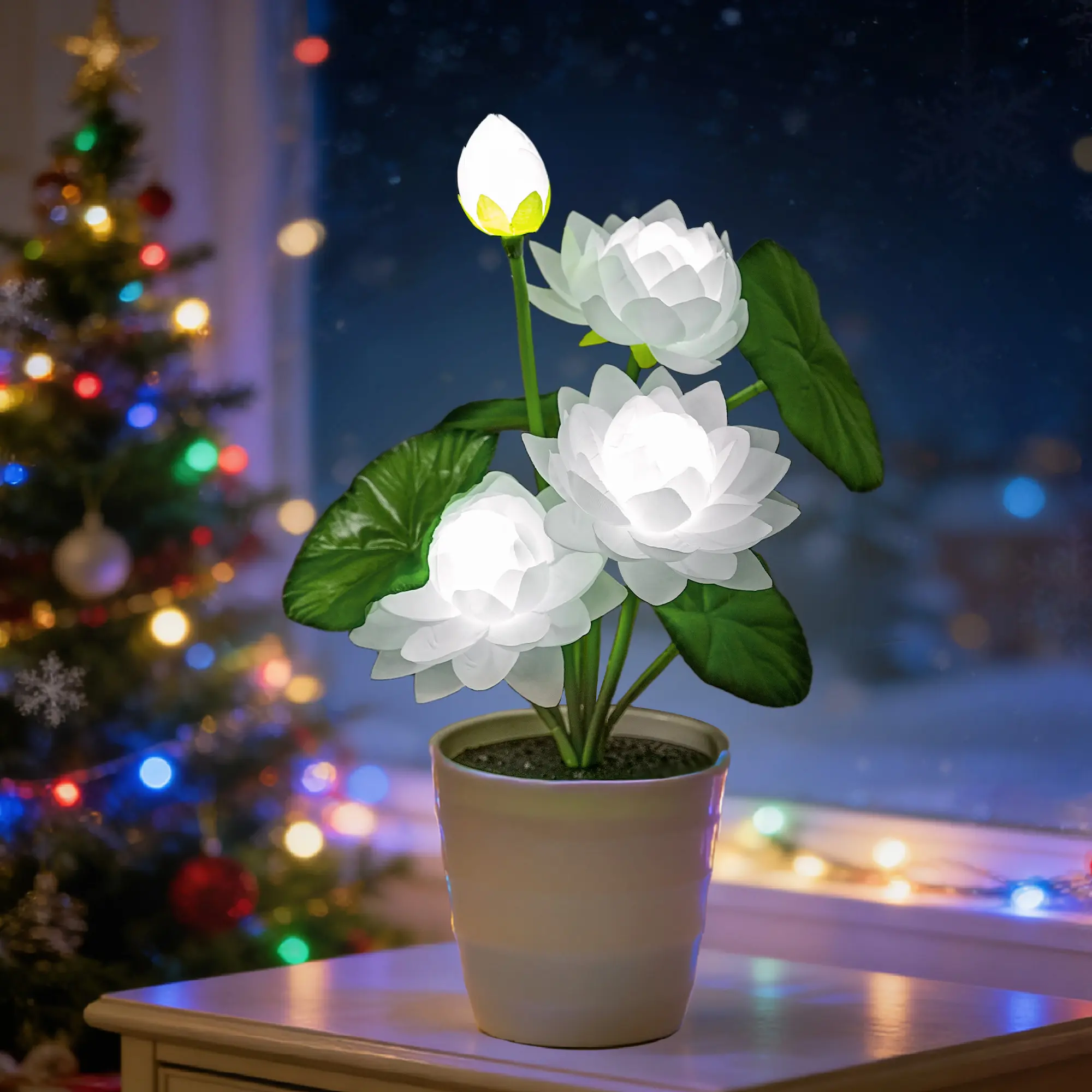 Artificial Lotus Flower Lamp with Warm LED Light, Decorative Tabletop Plant Light, Relaxing Home Decor Night Light for Bedroom Living Room