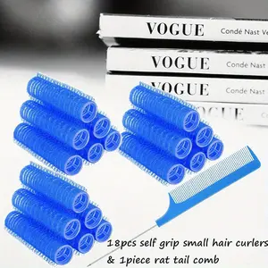 18PCS Self Grip Heatless Roller Hair Curlers Salon Hairdressing Small Hair Curlers DIY Curly Hairstyle Hair Rollers Tools, with Rat Tail Comb