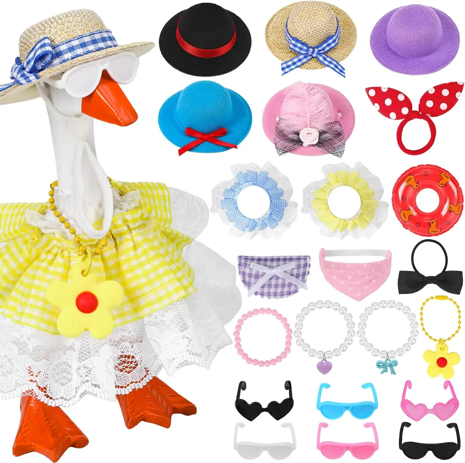 Goose Theme 22-Piece Unisex Mini Desktop Doll Clothing Set for 7-in Dolls - Cute Outfits, House Decoration Accessory, Includes Hats, Necklaces, Dresses, Sunglasses, DIY Pieces for Birthdays, Colleagues, 7-Inch, Doll Outfit, Dolls Clothes Accessories