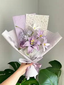 Forever purple lily bouquet - Finished crochet lily and mixed flower bouquet - Beautifully wrapped gift - Unique handmade gift for women
