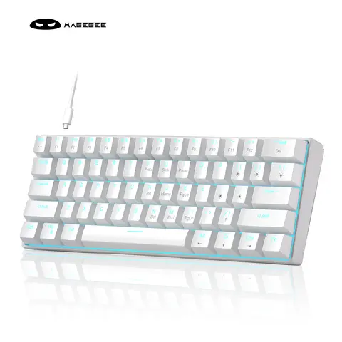MageGee Short Illuminated Mechanical Game Keyboard - 61-Key 60% Layout, Blue Switches, Anti-Ghosting, Double-Shot Keycaps, Detachable USB-C, Stable Wired, Gaming Setup Accessories, for PC, Windows XP, Windows 8