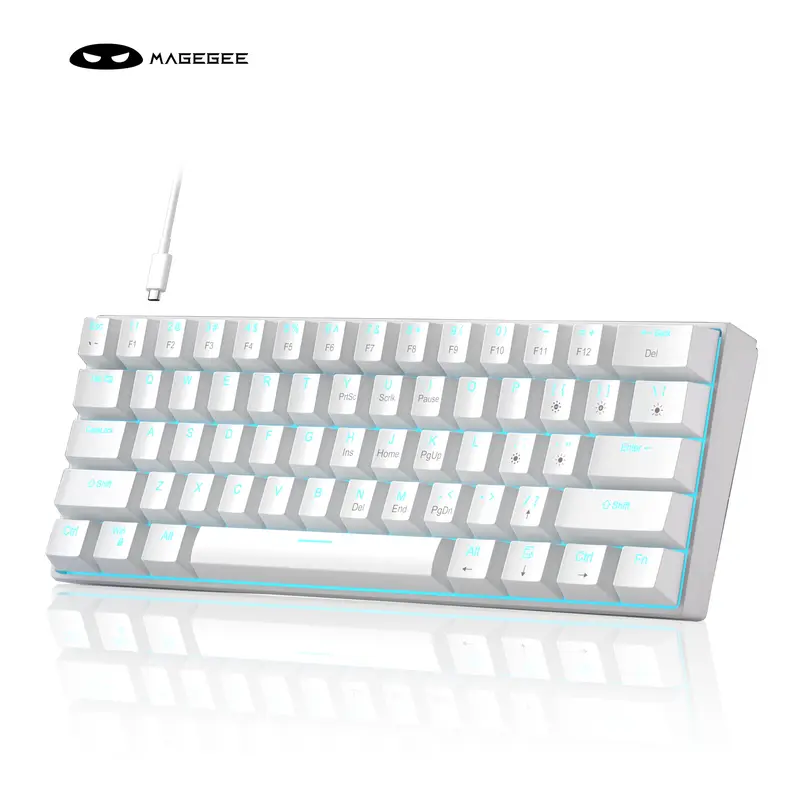 MageGee Short Illuminated Mechanical Game Keyboard - 61-Key 60% Layout, Blue Switches, Anti-Ghosting, Double-Shot Keycaps, Detachable USB-C, Stable Wired, Gaming Setup Accessories, for PC, Windows XP, Windows 8