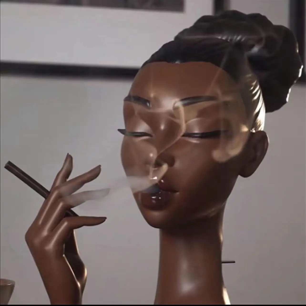 Elegant Black Woman Smoking Incense Burner - Resin Desktop Decor, Home Aromatherapy Accessory
