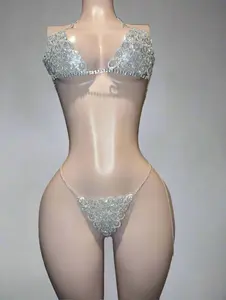 Rhinestone Chain Bra Set