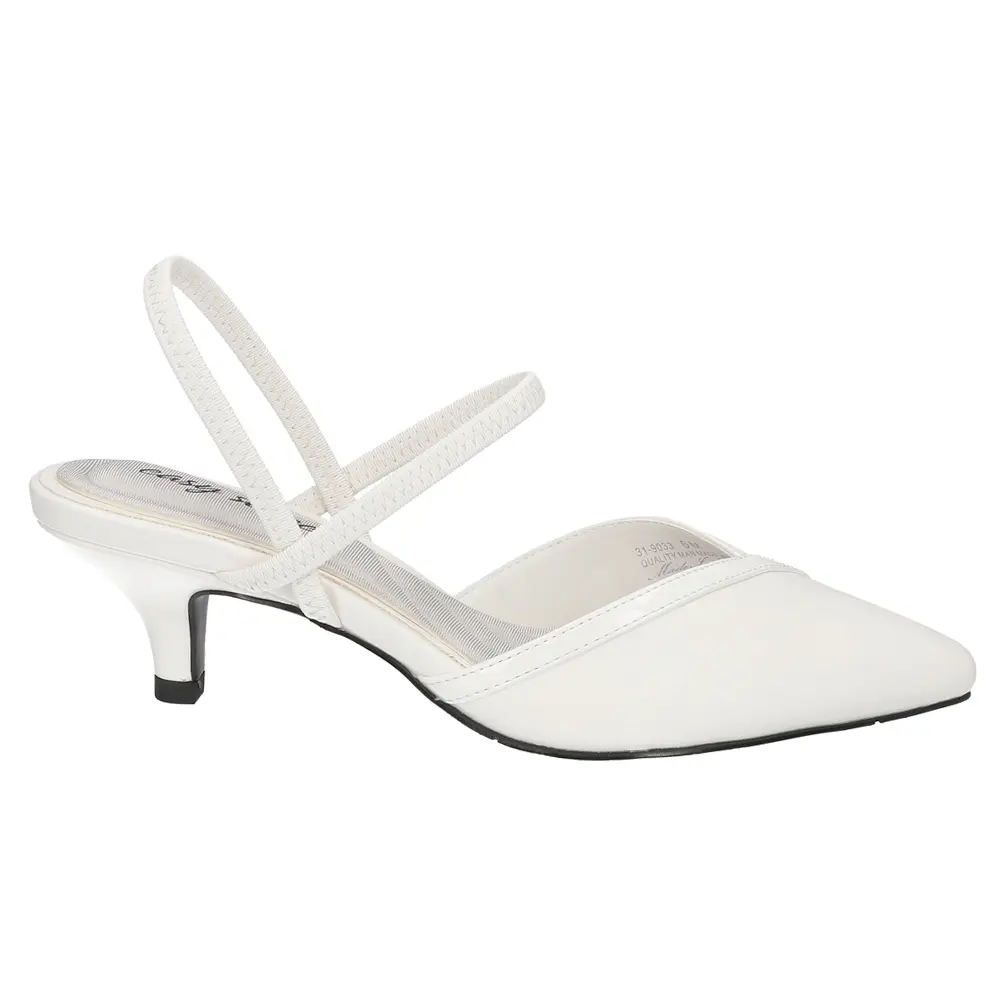 Easy Street Womens Unna Pointed Toe Kitten Pumps Dress Casual Low Heel 1-2" - White
