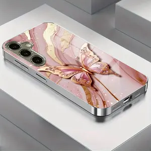 Butterfly Art Decor Phone Case Cover, Stylish Transparent Glass Design, Compatible with Samsung Galaxy Series, Sj20101014 Batch, Protective