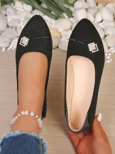 Women's Pointed Toe Comfortable PU Work Shoes, Cute Penny Loafers Slip-On Ballet Flats, Fashion Versatile Office Shoes