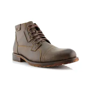 Polar Fox Ronny classic cap-toe work boots with thick lacing, in Brown, Men's Size 6.5 - 13