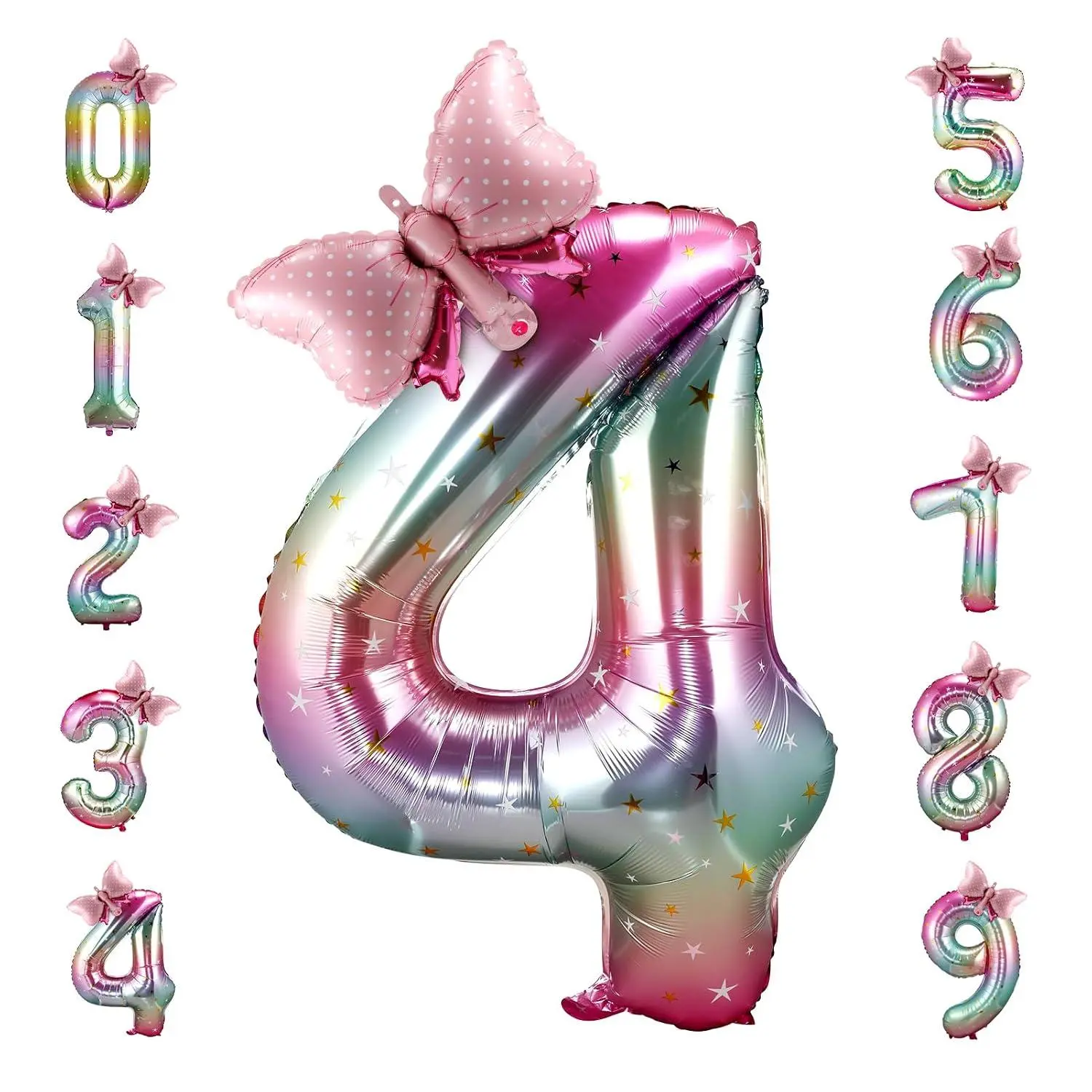 Pink 4 Balloons, 40 Inch Giant Light Pink Helium Foil Number 0-9 For Girls, Self-Inflating 4Th Birthday Balloon For Women Anniversary Baby Shower Princess Party Decorations Supplies