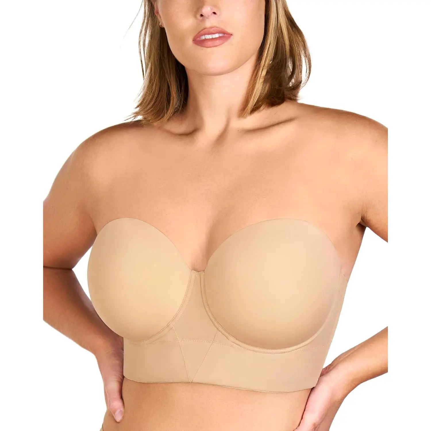 Women's Strapless Longline Bustier - Convertible Non-Slip Bra with No Padding for Plus Size Large Bust Support, Convertible Bustier, Plus Size 40Dd