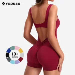 YEOREO One Piece Workout Jumpsuits for Women Backless Tummy Control Sleeveless Jumpsuits Lizvette V Back Scrunch Yoga Romper