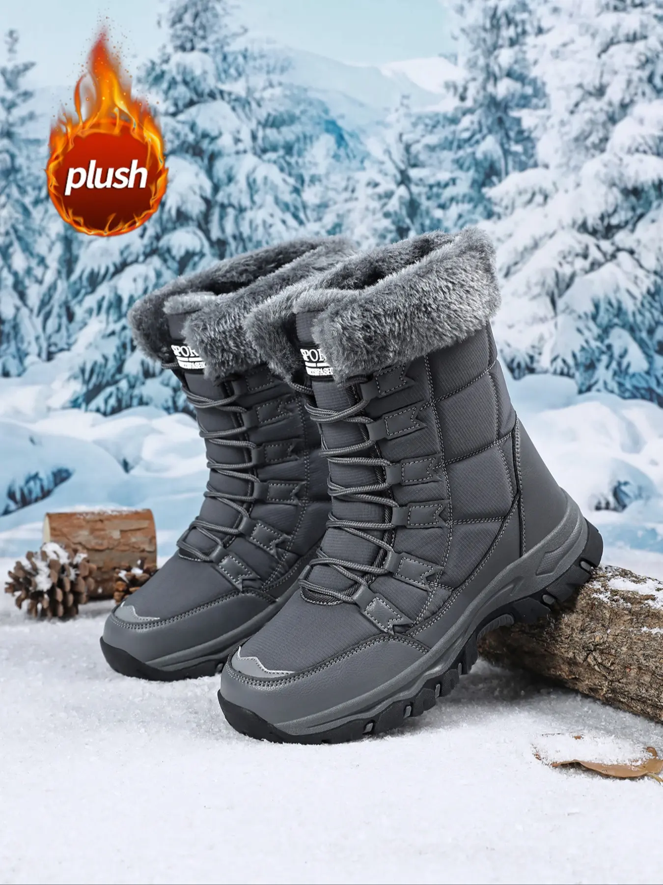Women's High-Quality Fall Winter Lace-Up High-Top Snow Boots, Waterproof Anti-Slip PU Leather Outdoor Shoes for Daily Wear, Winter Warm Boots