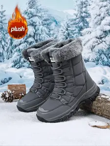Women's High-Quality Fall Winter Lace-Up High-Top Snow Boots, Waterproof Anti-Slip PU Leather Outdoor Shoes for Daily Wear, Winter Warm Boots